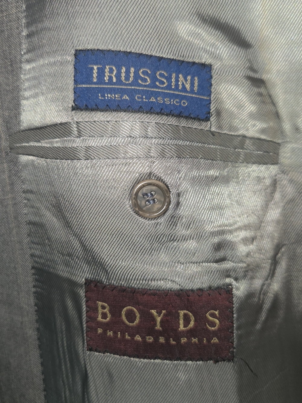 Trussini Boyds Philadelphia Italian Suit 40R Super 100s Wool Charcoal Grey
